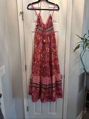Free People Bohemian Pink Floral Maxi Dress with Spaghetti Straps